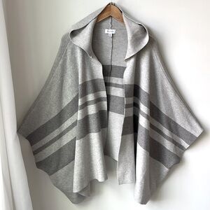Evereve Open Front Hooded Poncho Cardigan Grey Stripes Oversized Size XS/S